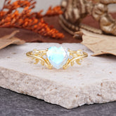 Nature Inspired 4 Prong Heart Shaped Moonstone Wedding Ring